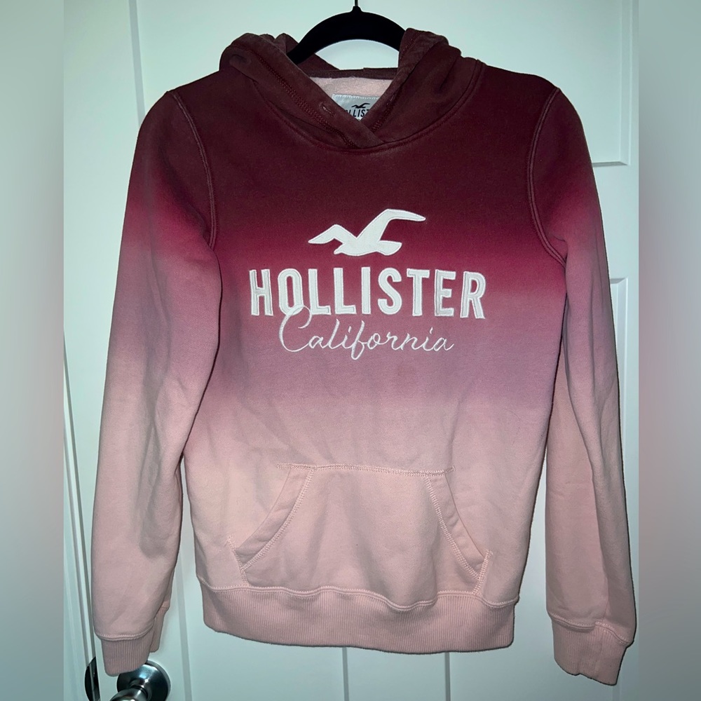 Hollister California hoodie with embroidered logo seagull ombré pink size small